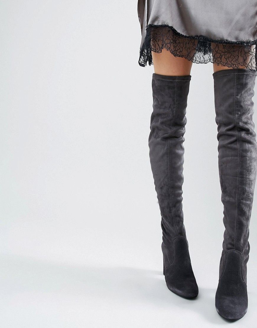 Dune Sibyl Thigh High Suede Heeled Over The Knee Boots - Gray | ASOS US