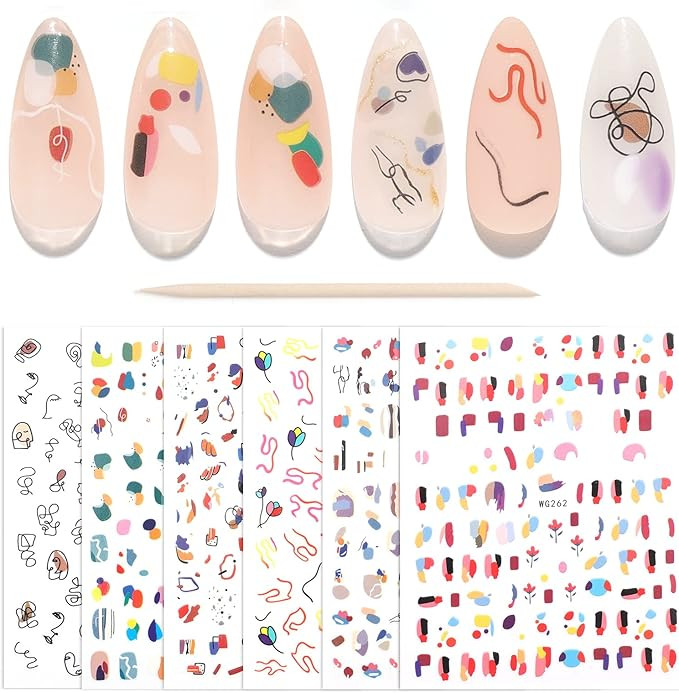 Beetles Graffiti Fun Nail Stickers for Nail Art, 6 Sheets Nail Decals 3D Self-Adhesive Minimalist... | Amazon (US)