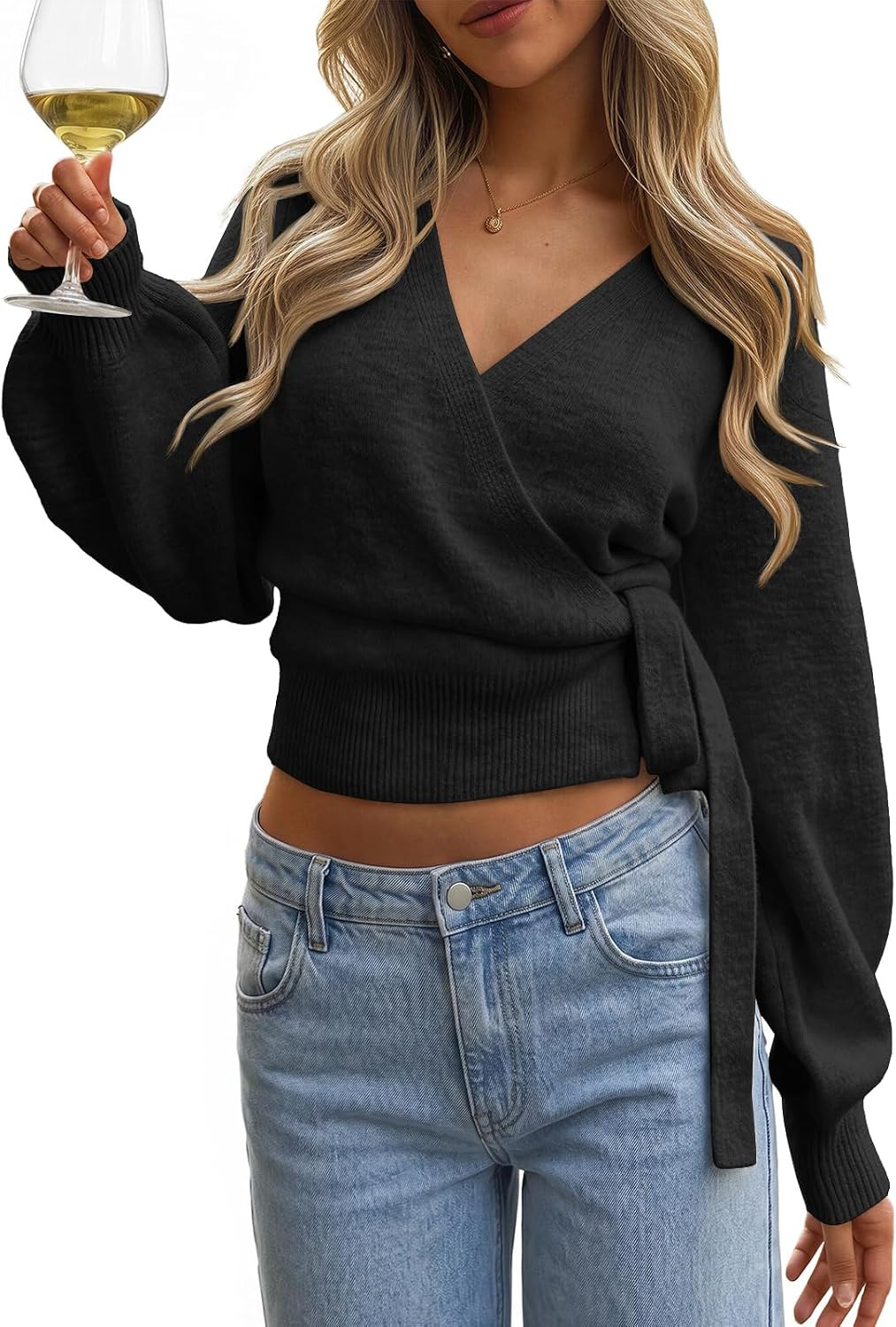 Trendy Queen Womens Wrap Cropped Open Front Pullover Sweater Tops 2026 | Amazon (US)