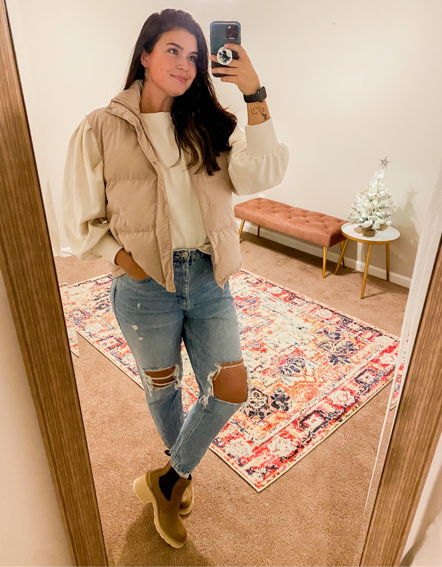 My go to look right now!!!! The most comfortable boots and affordable vest and sweatshirt! Wearing a L in the vest and sweatshirt! Run true to size! Boots: 9.5 in color umber/ceramic true to size! 🥰

#LTKSeasonal #LTKshoecrush #LTKGiftGuide