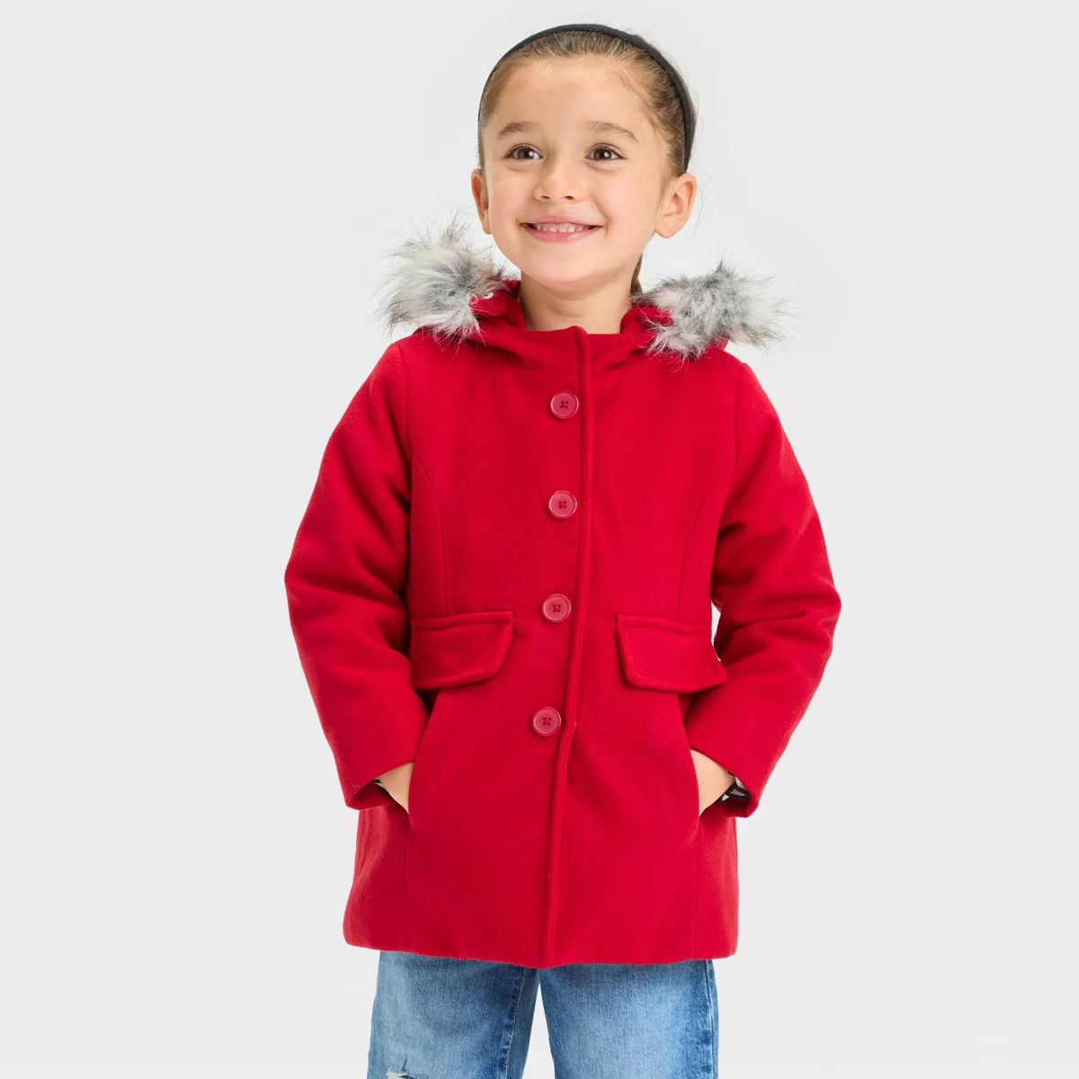 Toddler Girls' Faux Wool Peacoat - Cat & Jack™ Red | Target