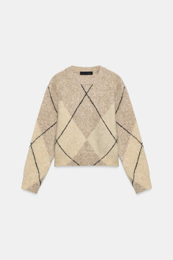BRUSHED EFFECT ARGYLE JUMPER | Zara UK