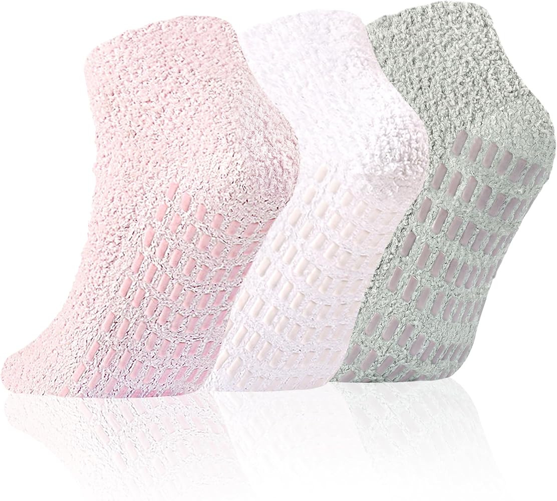 Slipper Socks Women Short Fuzzy Socks with Grips Men Warm Winter Non Slip Home Cozy Hospital Grip... | Amazon (US)