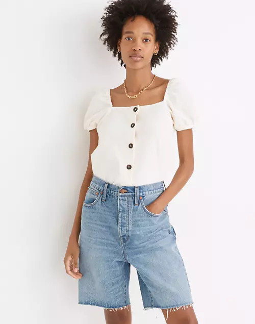 Jacquard Square-Neck Puff-Sleeve Top | Madewell