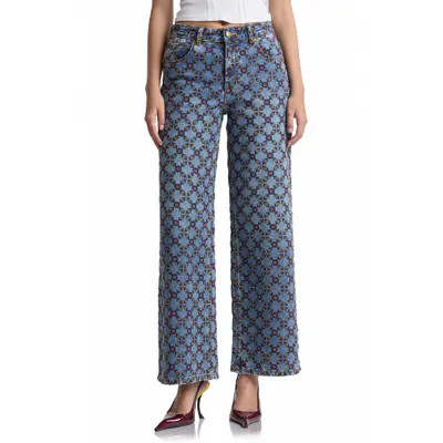 Avec Les Filles Tile Print High Waist Wide Leg Jeans in Cafe Wash/amara Tile at Nordstrom, Size 25 | Nordstrom