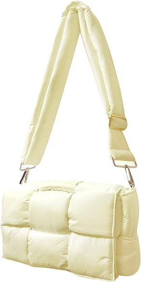 Women's shoulder bag puffer cassette purse hand woven down fabric cotton padded handbag | Amazon (US)
