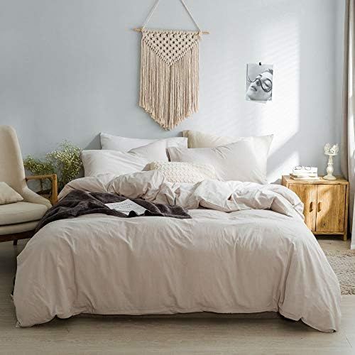 VM VOUGEMARKET Duvet Cover Set Queen,Washed Cotton Solid Color Bedding Set,Lightweight Luxury Com... | Amazon (US)