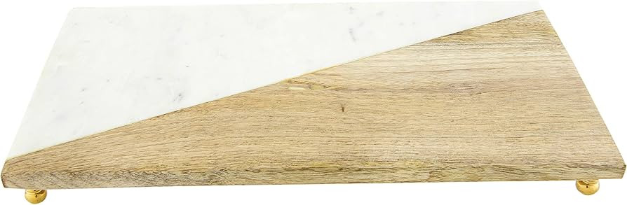 Creative Co-Op Mango Wood & Marble Cutting Board/Serving Tray with Brass Feet | Amazon (US)