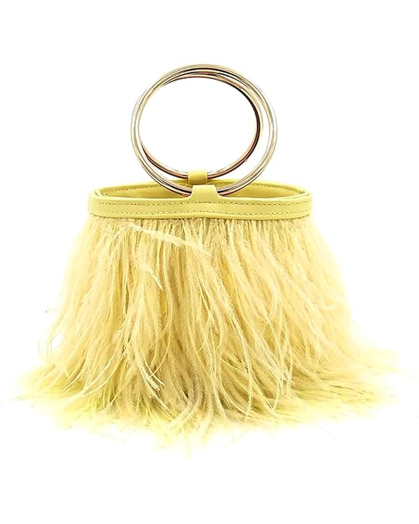 Women Ostrich Fluffy Tote Bag Feather Purse Crossbody Bag Shoulder Bag Evening Clutch Bride Purse... | Amazon (US)