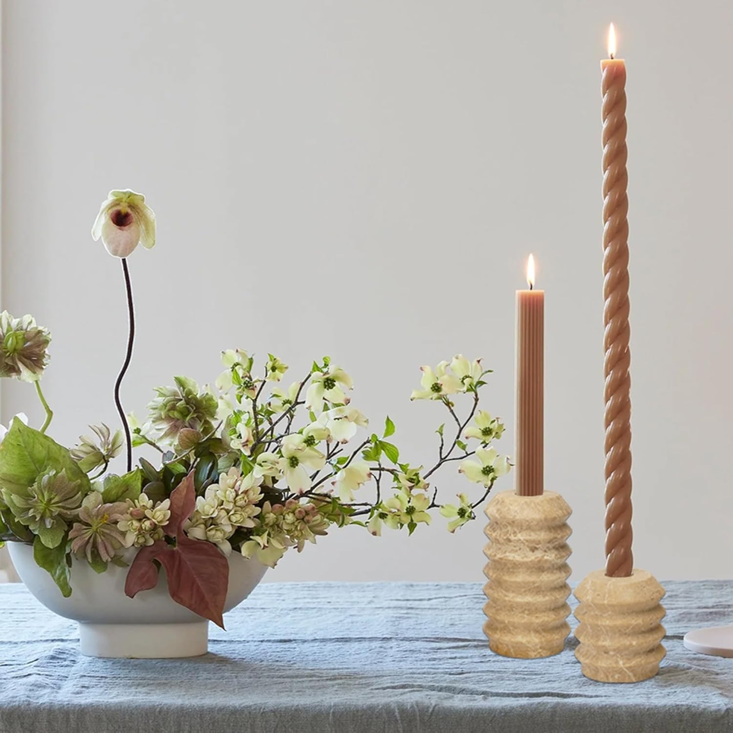 WORHE Candle Holders Italy True Natural Marble 0.4" Thick Set of 2 Premium Marble Candlestick Hol... | Amazon (US)