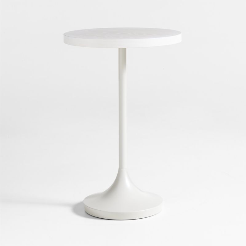 Emme White Wood Round Pedestal Nursery Side Table | Crate & Kids | Crate & Barrel