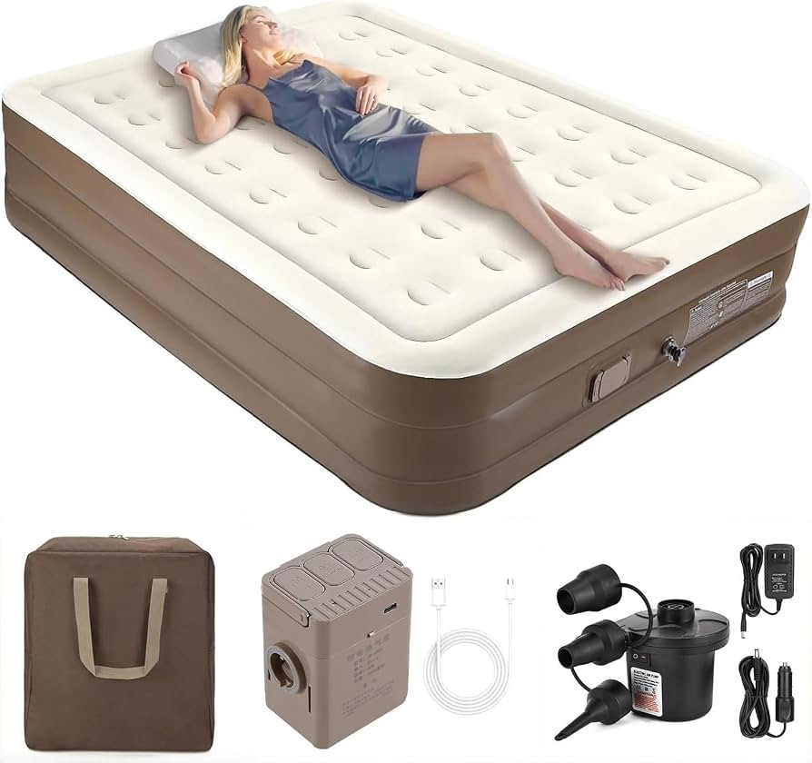 Air Mattress Queen with Built-in Battery Powered Removable Pump, Blow Up Mattress, Strong Support... | Amazon (US)