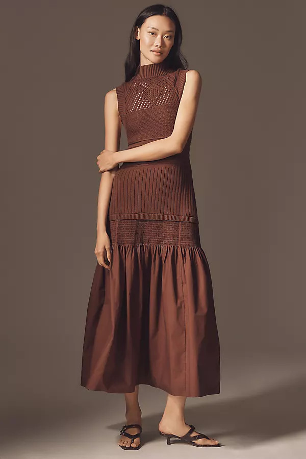 By Anthropologie Sleeveless Mock-Neck Drop-Waist Sweater Midi Dress | Anthropologie (US)