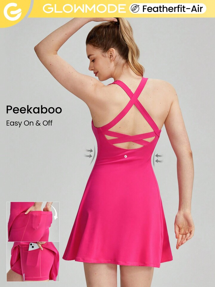 GLOWMODE FeatherFit™-Air Peekaboo Mini Dress With Built-In Shorts Pocket Square Neck Anti-Slip ... | SHEIN