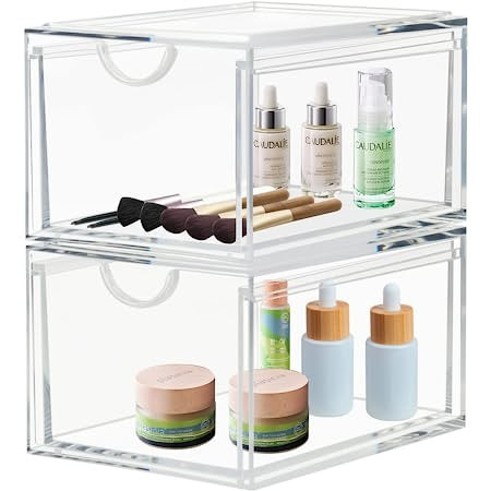 2 Pack Stackable Makeup Organizer Storage Drawers, Vtopmart 6.6’‘ Tall Acrylic Bathroom Organ... | Amazon (US)