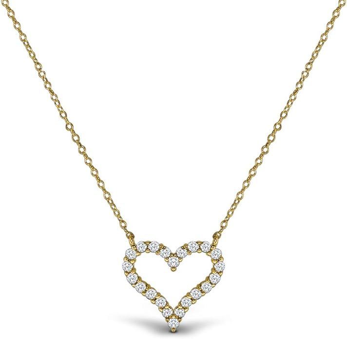 AceLay 14k Gold Plated Sterling Silver Heart Necklaces for Women Filled with CZ Stones | Women's ... | Amazon (US)