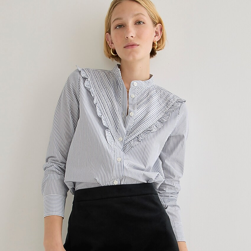 Ruffle-trim cotton poplin button-up in stripe | J. Crew US
