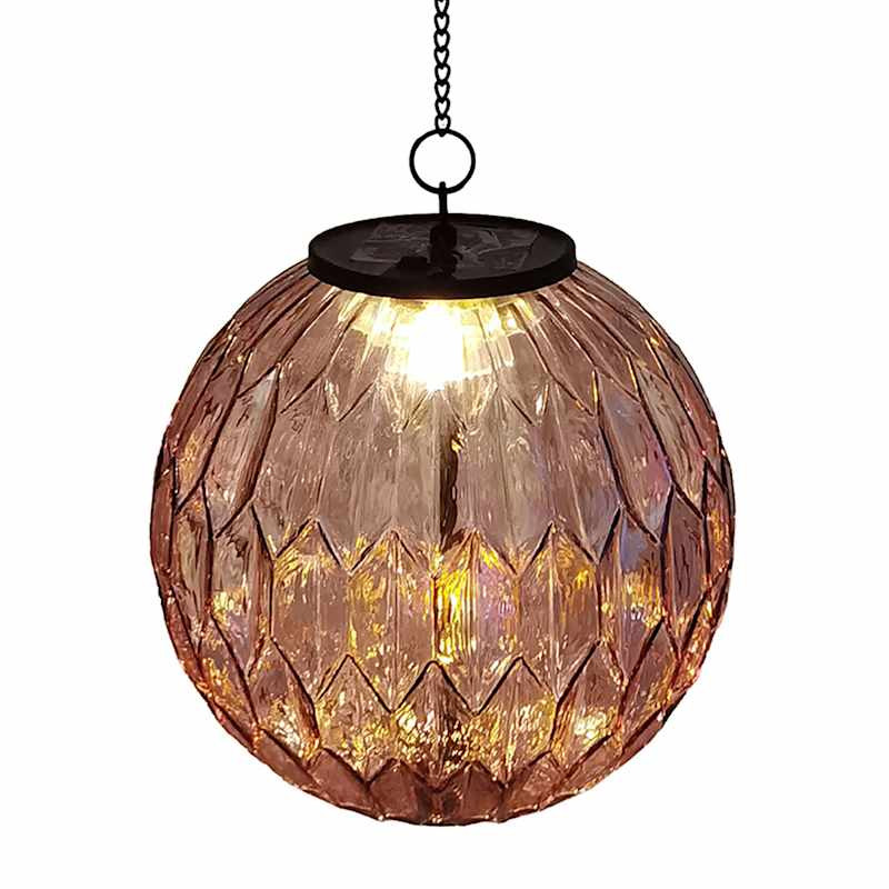 LED Purple Glass Hanging Ball Outdoor Solar Lantern, 8" | At Home