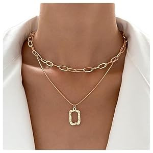 Allereyae Vintage Layered Square Pendant Necklace Hammered Square Necklace Hollow Square Choker N... | Amazon (US)
