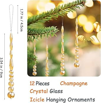 12pcs Crystal Icicle Christmas Tree Ornaments, Glass Beads Hanging Chandelier Pendants for Christ... | Amazon (US)
