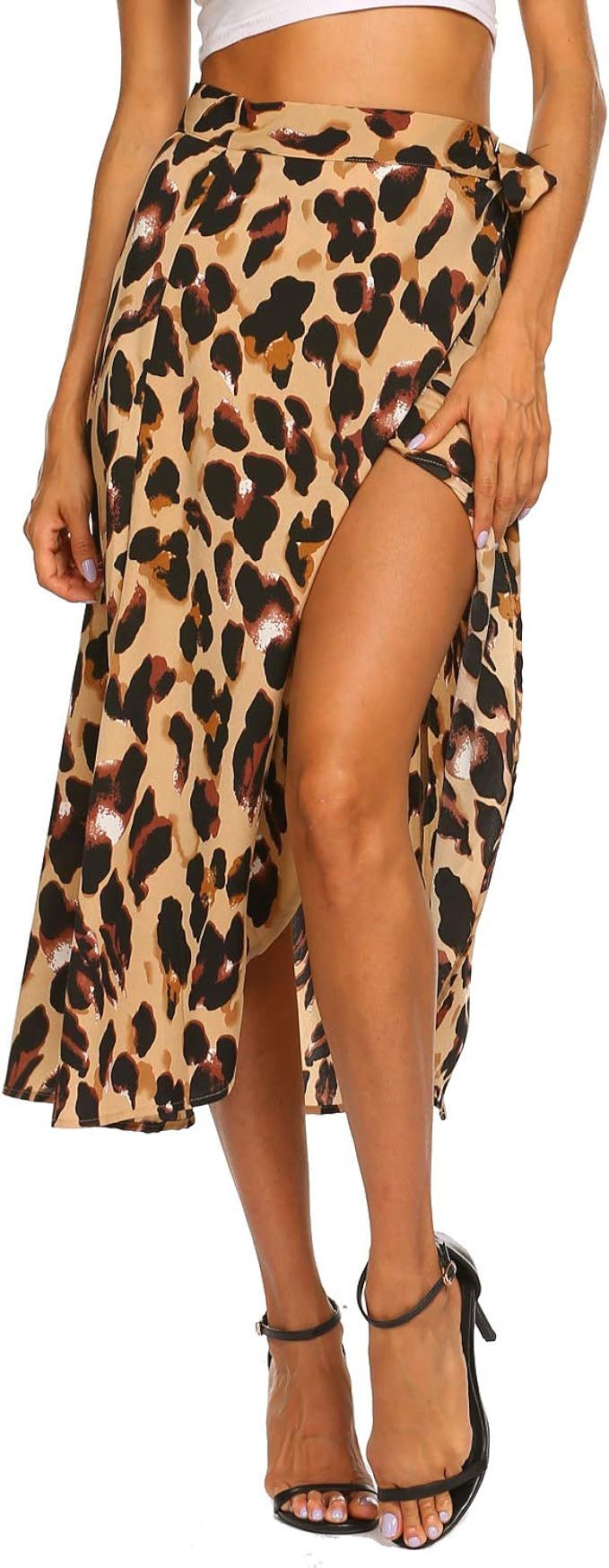 Newchoice Women's Boho Leopard Skirt High Low Split Summer Beach Midi Wrap Skirts | Amazon (US)