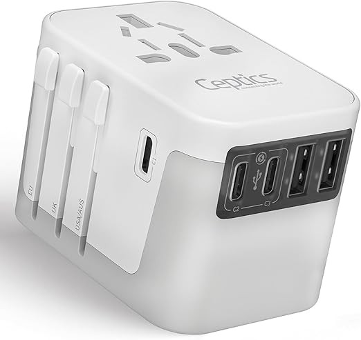 Ceptics 6 in 1 Universal Travel Adapter, Universal Outlet w/ 2X USB-A and 3X USB-C 6A, Travel Pow... | Amazon (US)