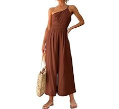 Caracilia Women's Summer Wide Leg Dressy One Shoulder Straps Pleated High Waist Jumpsuit Romper w... | Amazon (US)