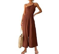 Caracilia Women's Summer Wide Leg Dressy One Shoulder Straps Pleated High Waist Jumpsuit Romper w... | Amazon (US)