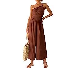 Caracilia Women's Summer Wide Leg Dressy One Shoulder Straps Pleated High Waist Jumpsuit Romper w... | Amazon (US)