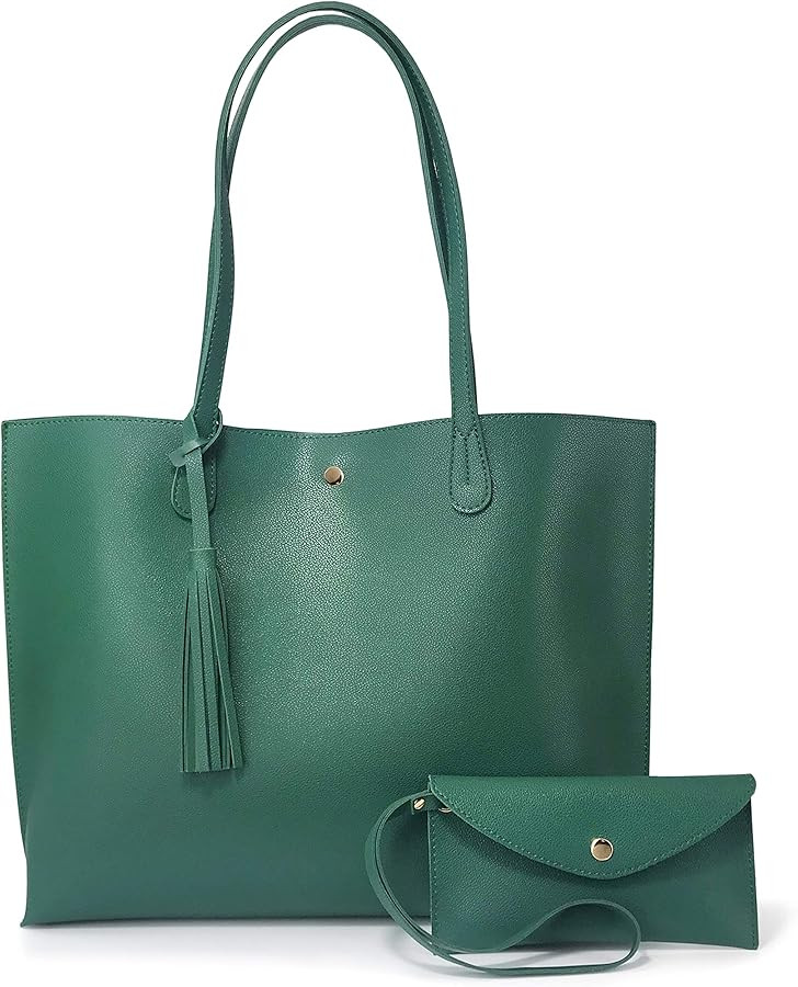 Minimalist Clean Cut Pebbled Faux Leather Tote Womens Shoulder Handbag | Amazon (US)