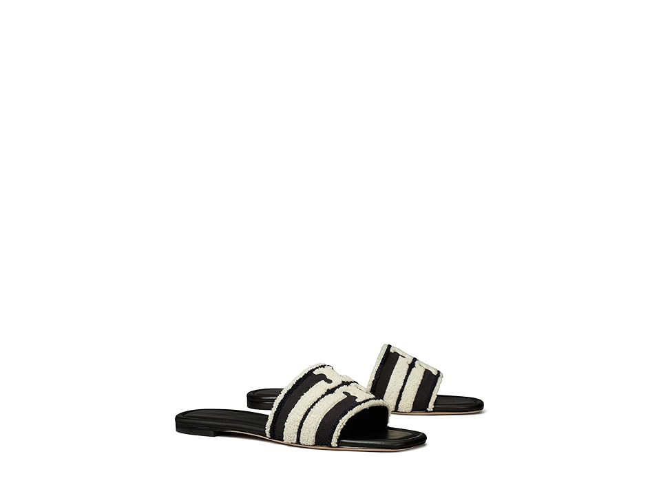 Tory Burch Double T Slides Women's Sandals Nero/Light Alabaster : 6 M, Leather | Zappos