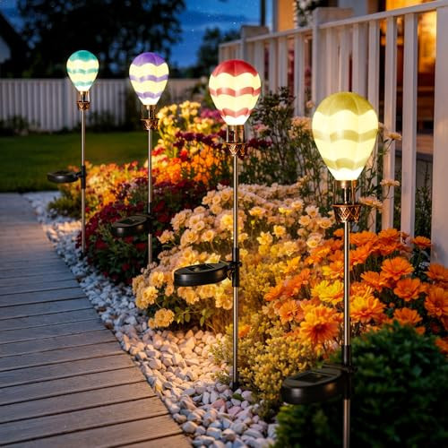 Singingarden Solar Garden Decor - 4 Pack Hot Air Balloon Solar Lights Outdoor Waterproof Stake Lights for Pathway Garden Yard Path Lawn Decor Gift | Amazon (US)