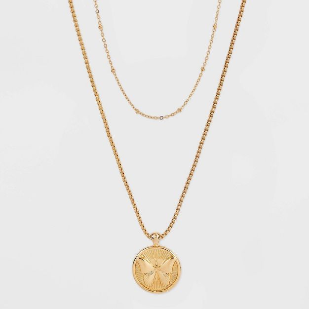 Butterfly Pendant Layered Chain Necklace - Wild Fable™ Gold | Target