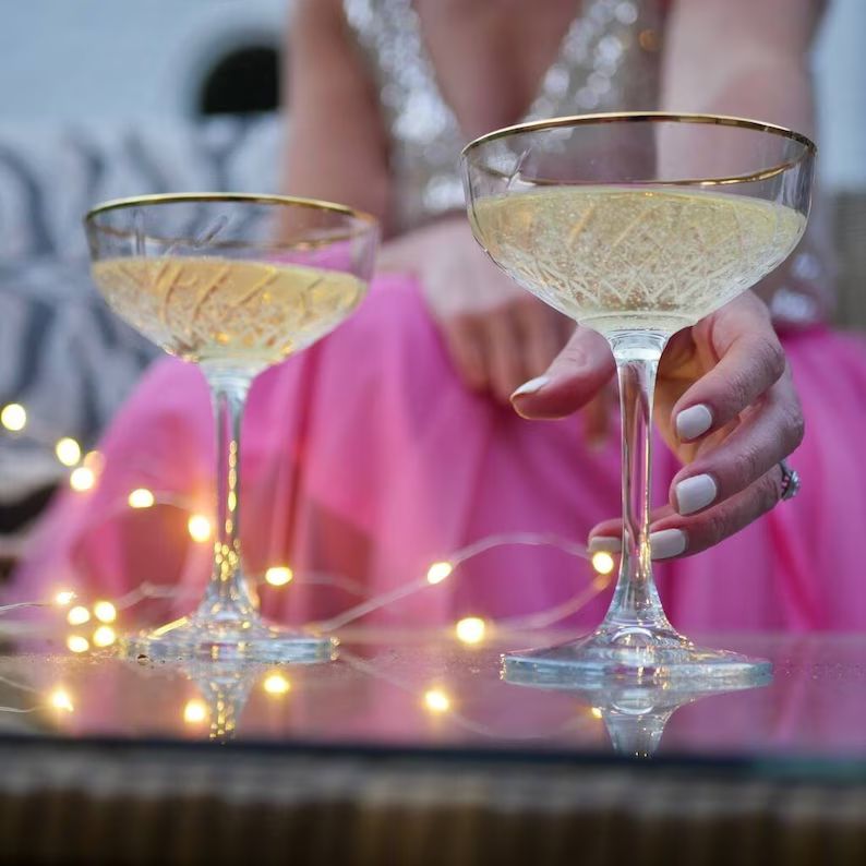 Gold Rimmed Champagne Glasses, Vintage Champagne Glass, Elegant Handmade Glassware Wedding Party ... | Etsy (US)