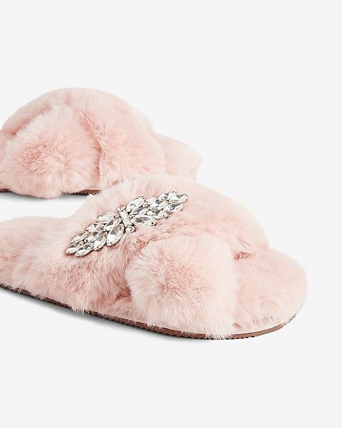 Faux Fur Removable Brooch Slippers | Express