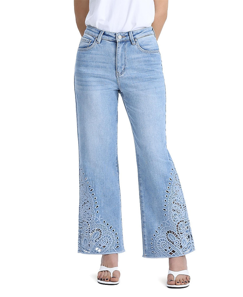 Bayeas High Rise Side Leg Embroidery Straight Jeans in Cloudmotion | Bloomingdale's (US)