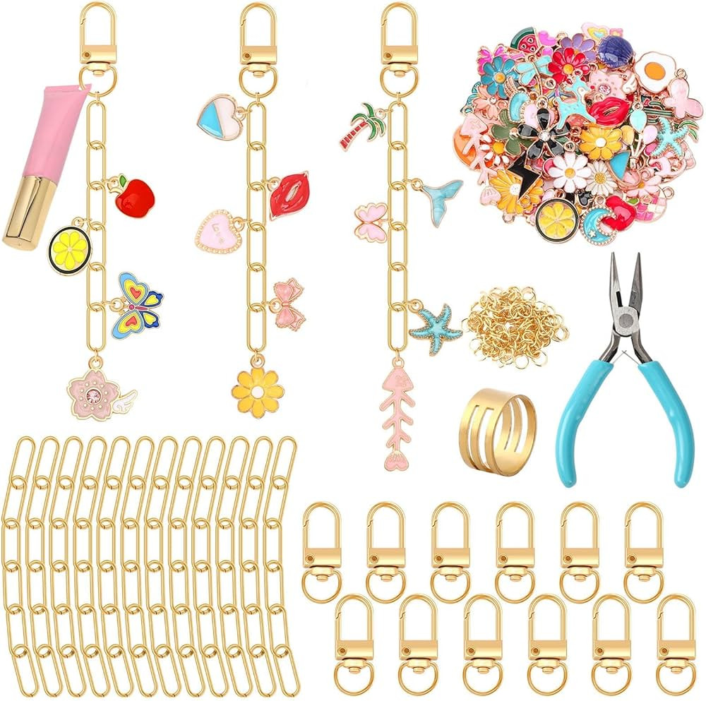 AUGSUN 189Pcs Keychain Making Kit, Charm Jewelry Chain Making Crafts Including 60 Charms 12 Keych... | Amazon (US)