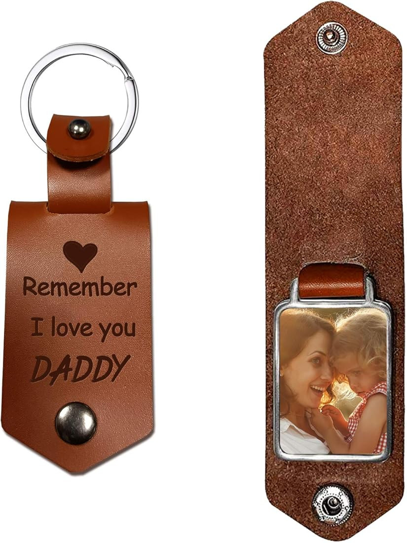 Leather Keychain-Dad Gifts-Remember I Love You Daddy Leather Photo Keychain-Daddy Gifts from Daug... | Amazon (US)