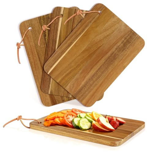 Small Acacia Wood CuttingBoard set of 3 with hangingrope for Kitchen MiniWooden Charcuterie BoardsLightweight Chopping Board Camping Fruit LemonSandwich Cheese Board | Amazon (US)