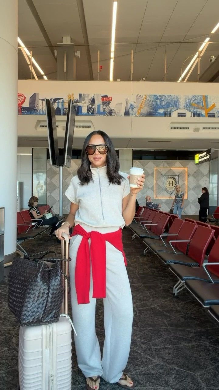 travel outfit for nyc ✈️ Wearing size XS Tall jumpsuit and I’m 5’8” (use code NENAXSPANX to get 15% off your first Spanx order!) and size S red cardigan 

airport outfit, school drop off outfit, fall outfit, fall fashion, autumn outfits

#LTKTravel #LTKSeasonal #LTKootd