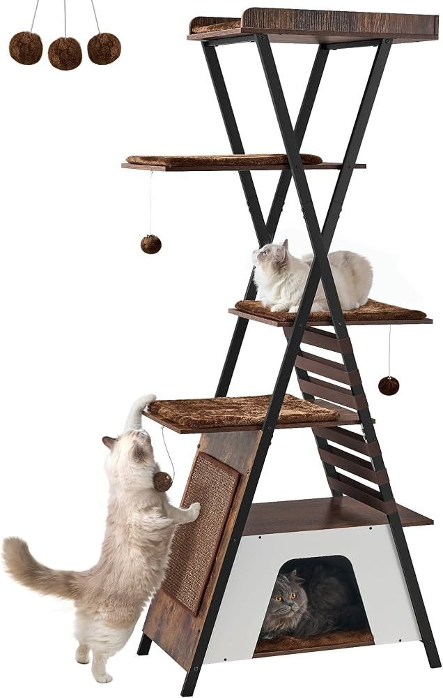 FourFurPets 72.4" Modern Cat Tower for Indoor Cats - Multi-Level Condo With Caves, Tall Tree With... | Amazon (US)