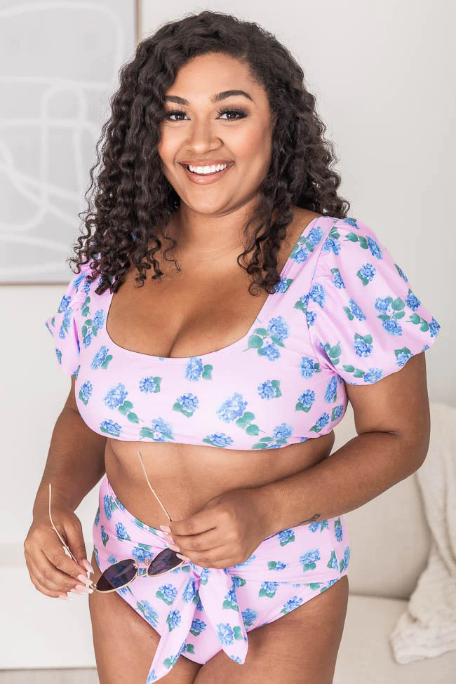 CAITLIN COVINGTON X PINK LILY  Hydrangea Lane Purple Puff Sleeve Bikini Top FINAL SALE | Pink Lily