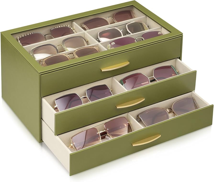 Lolalet 18 Slots Women’s Sunglasses Organizer with Enlarged Compartment, 3-Layer Eyewear Storag... | Amazon (US)