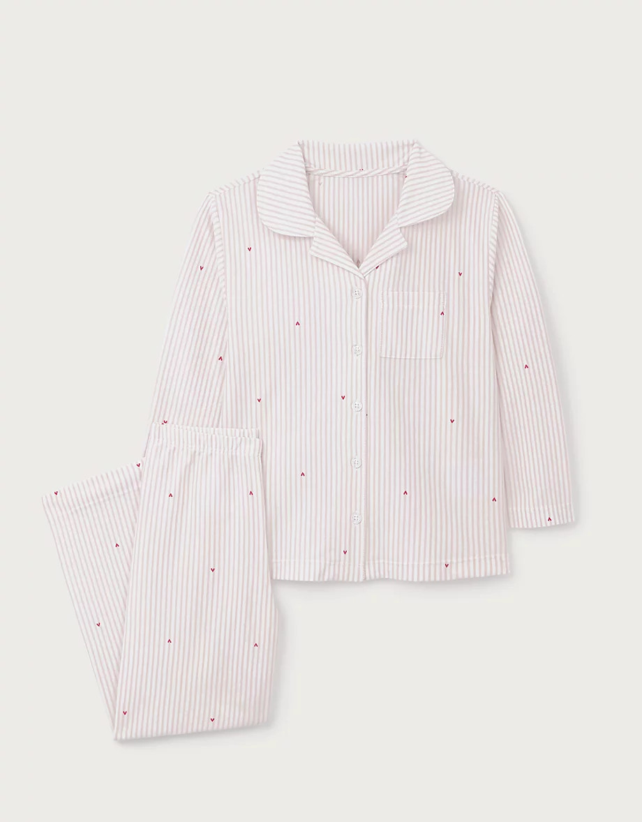 Organic Cotton Blend Relaxed Fit Traditional Stripe & Heart Pyjamas (2–12yrs) | The White Company UK & ROW
