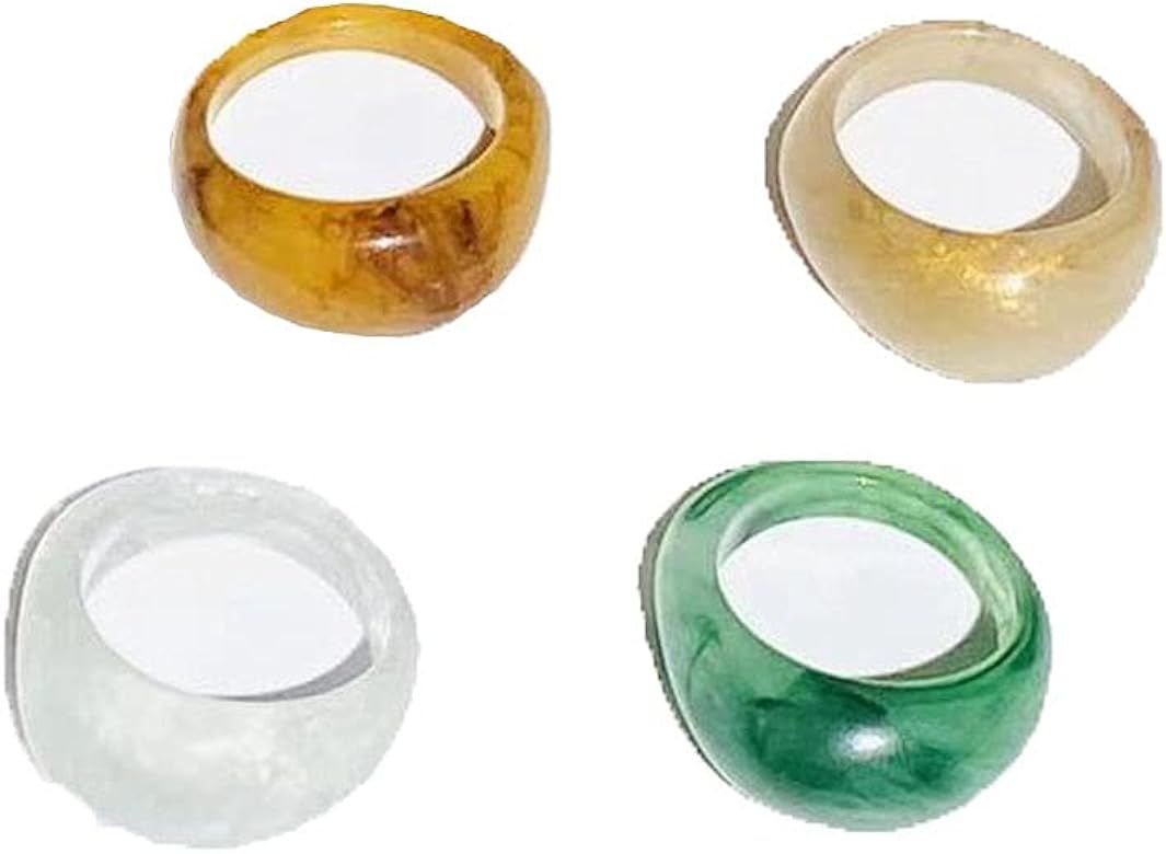Y2K Rings Retro Resin Acrylic Rings Set Cute Trendy Rings for Women Girls (4pcs Dome Rings) | Amazon (US)