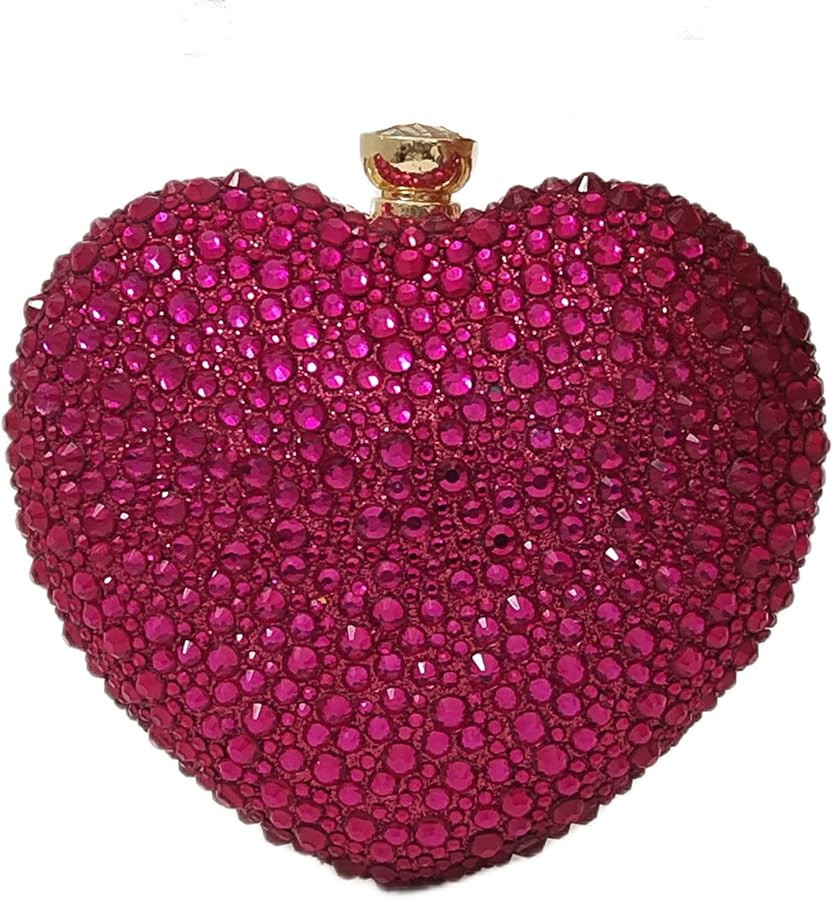 Cute Heart Shape Clutch Purse Mini Love Heart Rhinestone Wedding Handbag Party Women Purse | Amazon (US)