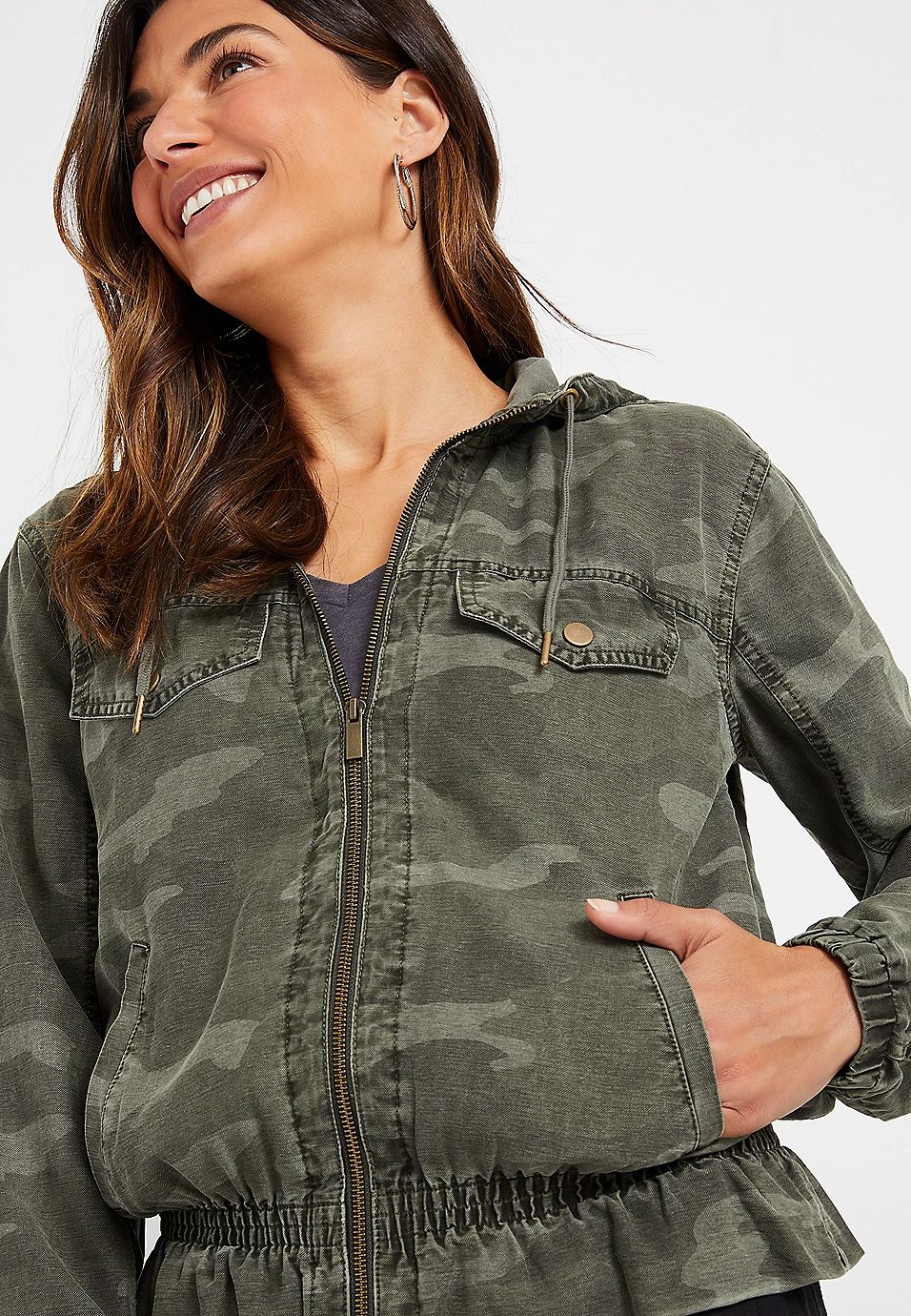 Camo Hooded Cropped Military Jacket | Maurices