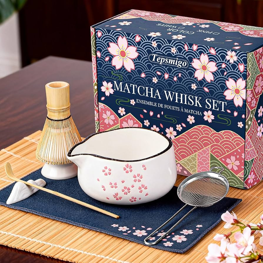 Matcha Whisk Set, 7 PCS Ceramic Matcha Sets with Bowl, Bamboo Whisk and Holder, Towel, Sifter, Ba... | Amazon (US)