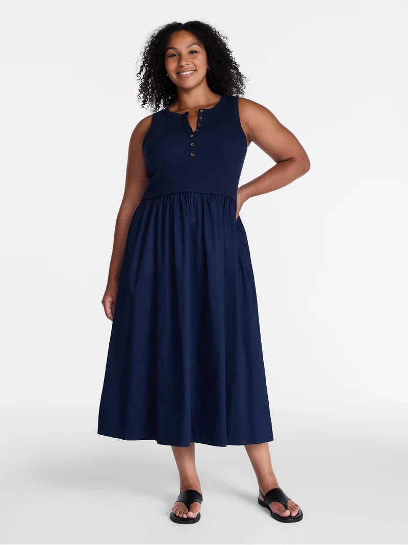Time and Tru Women\u2019s Sleeveless Henley Midi Dress, Sizes XS-XXXL | Walmart (US)