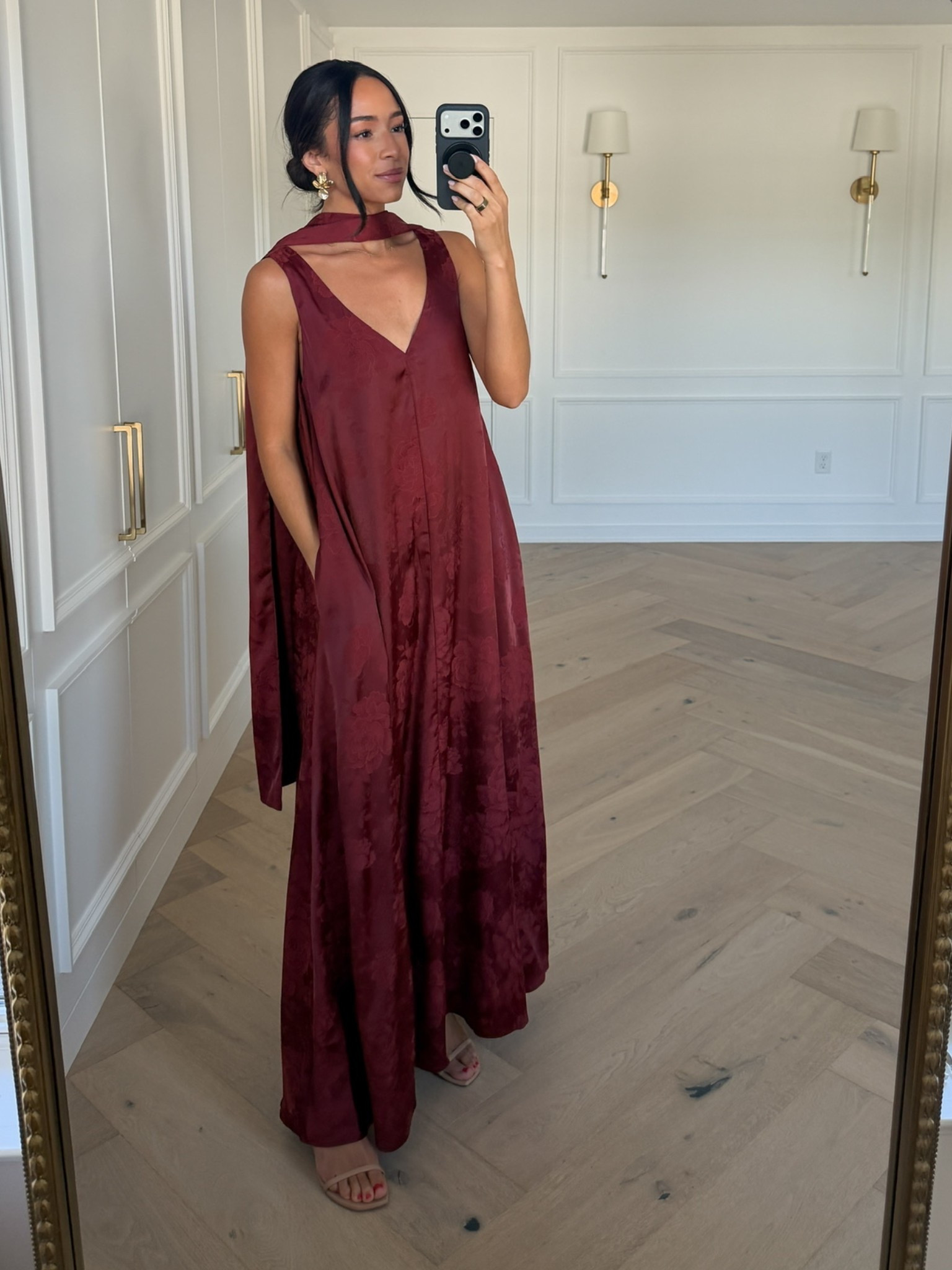 Use code NENA for 25% OFF this fall wedding guest dress 🍂 This wedding guest dress is so elegant and different!! The scarf is detachable or you can wear it as a belt for a cinched waist look - bump-friendly and postpartum approved! Wearing size S maxi dress

#LTKSaleAlert #LTKWedding #LTKSeasonal
